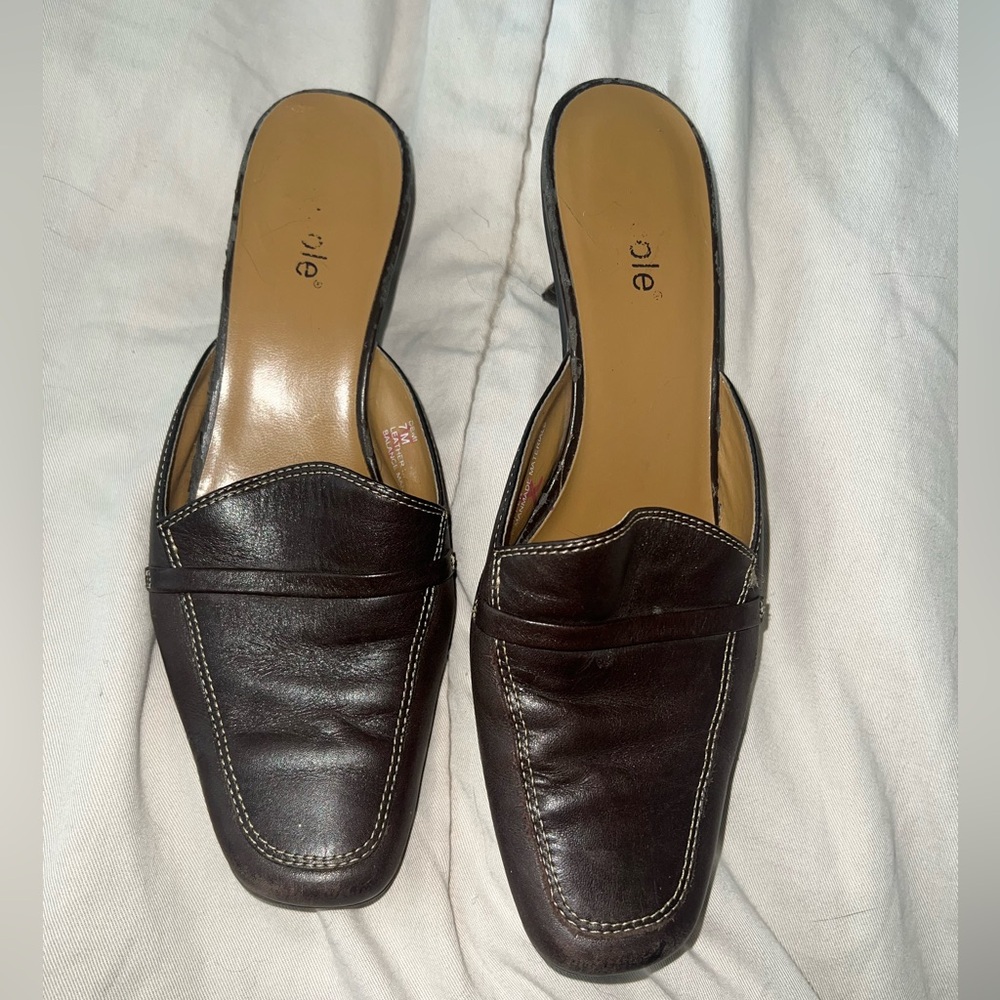 nicole kitten heels brown leather